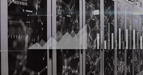 Displaying server racks with cables and LEDs in data center corridor, with Stock Photos