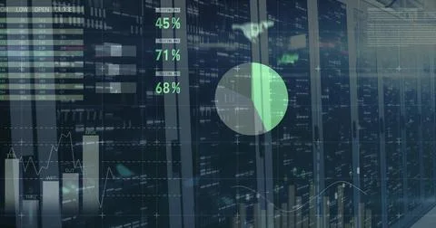 Displaying server racks in data center behind glass, projecting analytics Stock Photos