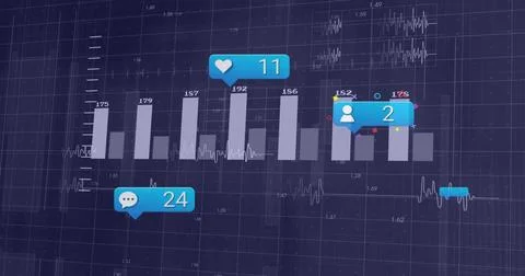 Displaying seven gray bars on navy dashboard with ECG waveform traces, numeric Stock Illustration