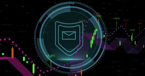 Displaying shield containing envelope icon on security dashboard, with Stock Photos