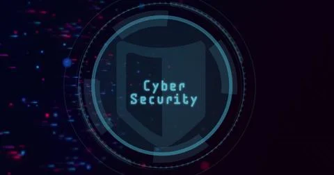 Displaying shield icon glowing with UI rings and arcs on gradient backdrop with Illustrazione stock