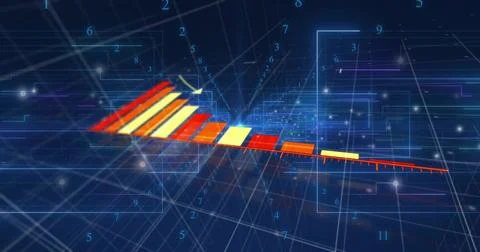 Displaying slanted 3D bar chart descending along diagonal at virtual analytics Stock Illustration