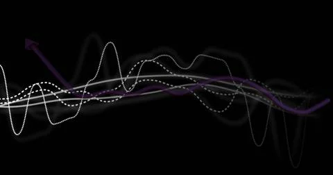 Displaying solid and dashed white curves, thick purple wavy line, purple arro Stock Photos