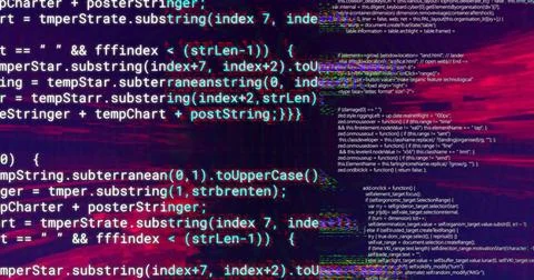 Displaying source code on screen, glitching with color fringing, scanlines, Stock Photos