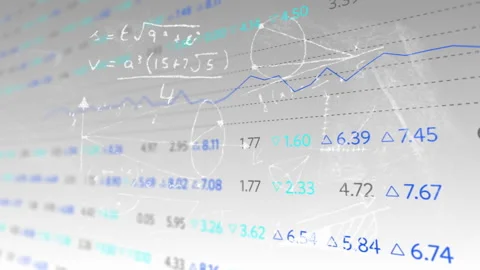 Displaying sparse teal numeric rows, undulating chart, annotating points, Stock Footage 310406337