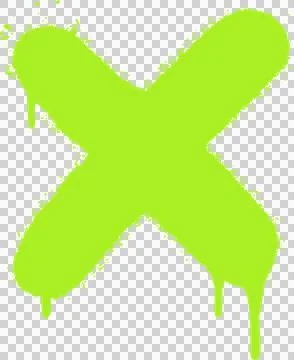 Displaying spray-painted lime green X with brush strokes, splatters and drips on Stock Illustration