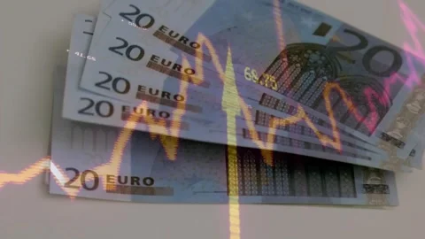 Displaying stack of 20 euro banknotes shifting on pale table, with animated 库存影片 330577410