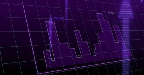 Displaying stepped chart rising on dashboard grid, showing glowing spike, Stock Illustration