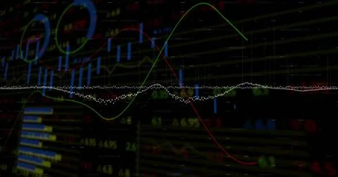 Displaying stock chart on trading platform with candlesticks and averages, Stock Illustration