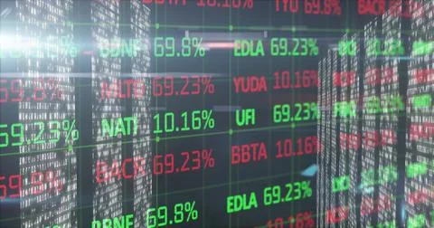 Displaying stock ticker panel featuring green red percent values at LED data Stockillustratie