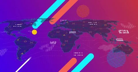 Displaying styled world map on data dashboard with hexagonal clusters and 스톡 사진