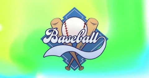Displaying stylized baseball emblem on diamond-shaped backdrop, with wooden bats Stock Illustration