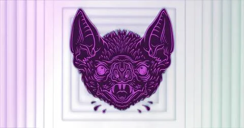 Displaying stylized bat head glowing in digital composition, with concentric  Stock Illustration