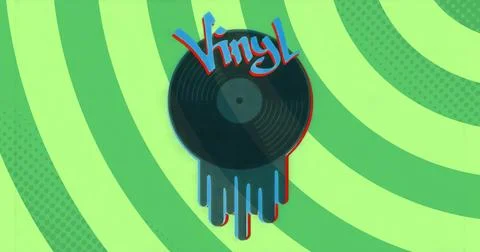 Displaying stylized black vinyl record melting into drips on digital poster, Stock Illustration