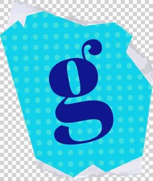 Displaying stylized blue lowercase g on torn turquoise polka-dot paper with Stock Illustration