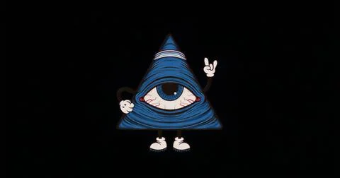 Displaying stylized blue triangular pyramid figure rocking out with bloodshot Stockillustratie