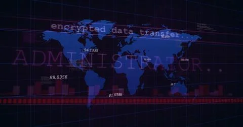 Displaying stylized blue world map on control panel showing ADMINISTRATOR Stock Illustration