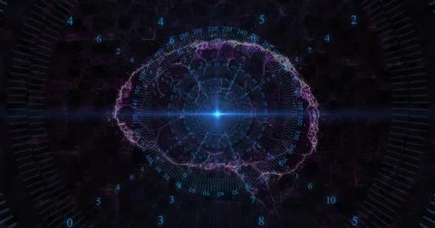 Displaying stylized brain network graphic featuring central flare at interface, Illustrazione stock