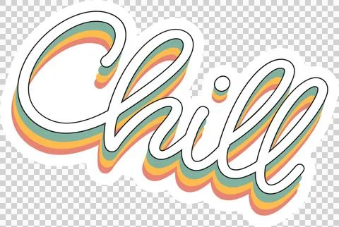 Displaying stylized Chill script with teal yellow coral striped shadows on Stock Illustration