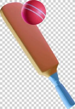 Displaying stylized cricket bat slanted with hovering red ball over transparent Ilustração Stock