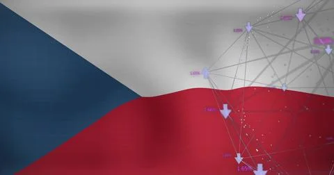 Displaying stylized Czech Republic flag waving on muted gray, revealing network Stock Illustration