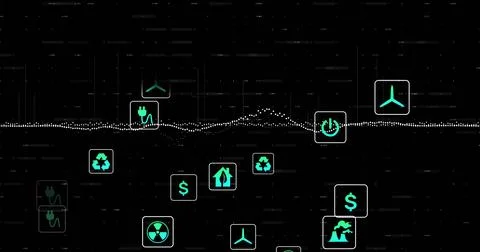 Displaying stylized dashboard showing floating green plug icon above white Illustrazione stock