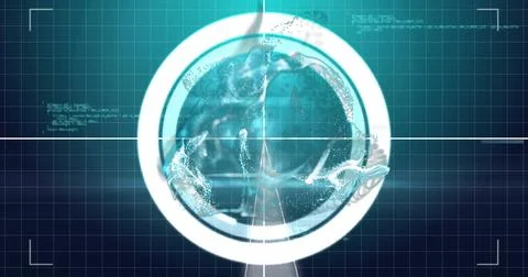 Displaying stylized digital globe rotating in virtual HUD, with crosshair lines Illustrazione stock