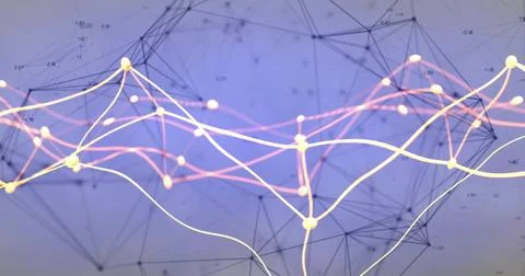 Displaying stylized digital network visual pulsing in virtual space with glowing Illustrazione stock