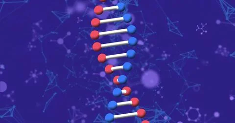 Displaying stylized DNA double helix twisting in digital biotech graphic, with Stock Illustration