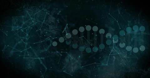 Displaying stylized DNA helix of circular nodes and vertical bars in lab Stock Illustration