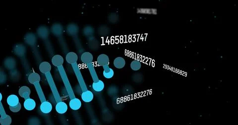 Displaying stylized DNA strand moving diagonally in data space, with floating Stock Illustration