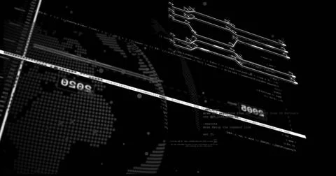 Displaying stylized dotted globe crossed by bright scan line in virtual HUD, Stock Illustration