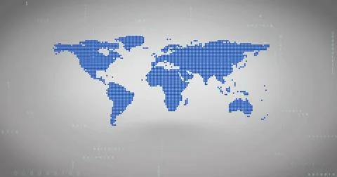 Displaying stylized dotted world map on light grey backdrop, with pale green Illustrazione stock