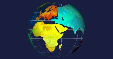 Displaying stylized Earth globe floating in navy studio, showing gradient Stock Photos