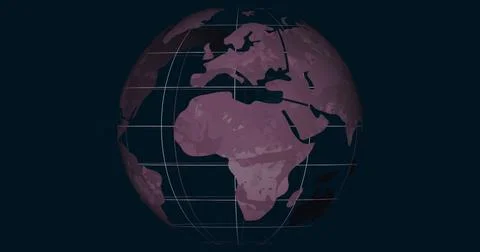 Displaying stylized Earth globe on navy interface, with white latitude longitude Stock Illustration