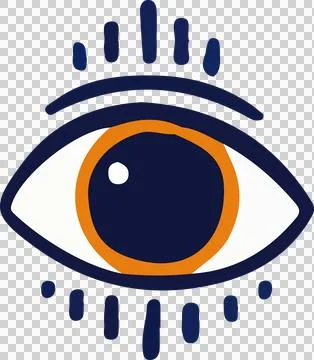 Displaying stylized eye icon in flat design, navy outline, orange iris ring, Stock Illustration