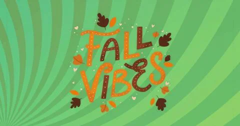 Displaying stylized Fall Vibes text in digital art, with cartoon leaves and Stock Illustration
