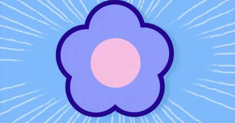 Displaying stylized five-petaled flower with pink center on light blue field Stock Illustration