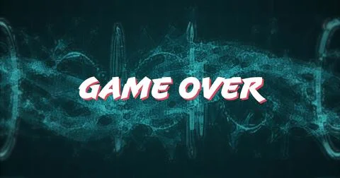 Displaying stylized GAME OVER text floating over digital backdrop, with Stock Illustration