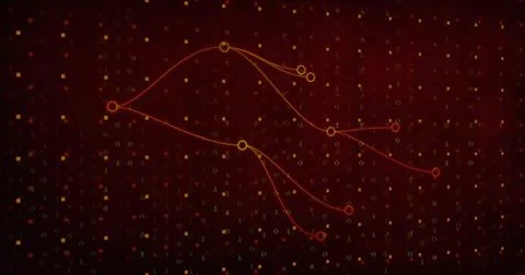 Displaying stylized graph linking glowing nodes by curved lines on interface 스톡 일러스트