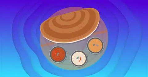 Displaying stylized half-circle dosa on platter on abstract background with t Stock Illustration