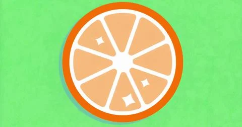 Displaying stylized orange slice occupying center of textured green backdrop, Illustrazione stock