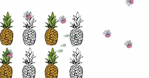 Displaying stylized pineapple pattern on white canvas with pink pots and green Stock Illustration