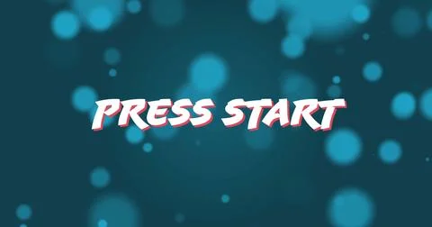 Displaying stylized PRESS START text on digital interface, with teal-blue bokeh 스톡 일러스트
