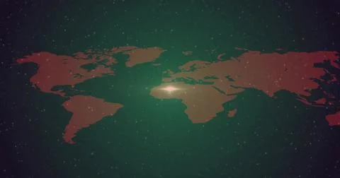 Displaying stylized red world map glowing over Mediterranean and North Africa in Ilustração Stock