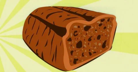 Displaying stylized sliced loaf of brown bread on yellow-green sunburst Stock Illustration