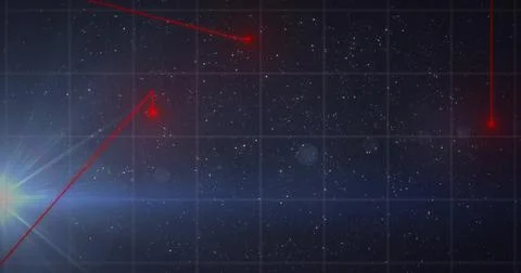 Displaying stylized starfield with grid overlay and red laser target nodes in 스톡 일러스트