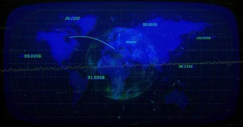 Displaying stylized world map and translucent globe on curved bezel, showing Illustrazione stock