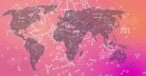 Displaying stylized world map centering in infographic layout, showing white Stock Illustration