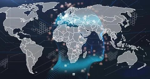 Displaying stylized world map with continent outlines and country borders, Stock Photos